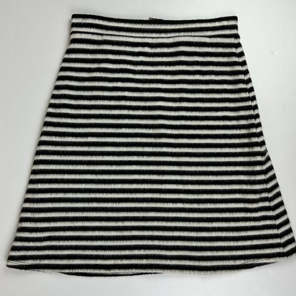 MAEVE by Anthropologie Fuzzy Striped A-line Skirt 4 Black White Stretch Knit